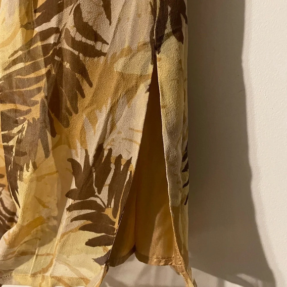 Allison Taylor 100% Silk Tropical Leaf Gold Beige Brown Print Skirt Size XL - Picture 7 of 7
